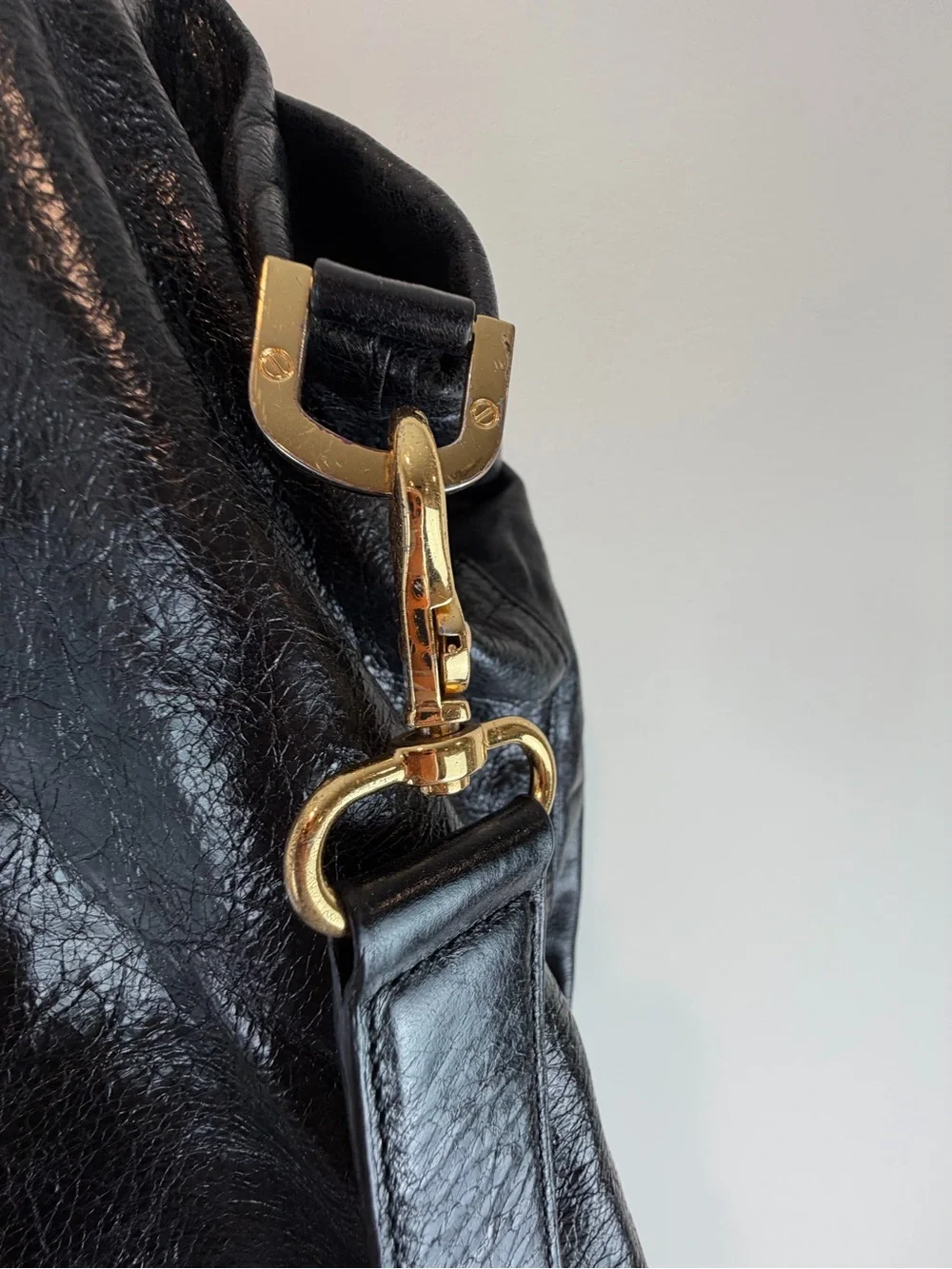 Tory Burch Black Leather Shoulder Bag with Gold Logo